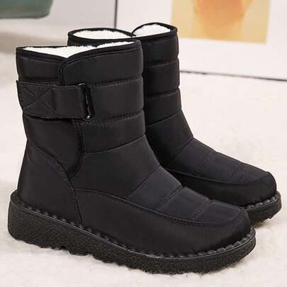 Flipark 开衫，搭配毛衣，尺码 36-44，户外保暖加厚雪地靴，女士中筒冬季圆头平底大码靴，防滑女鞋，保暖靴，中年妈妈鞋