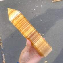 1pc Natural Yellow Calcite Crystal Tower - Elegant Obelisk Point With Golden-Yellow To White Marbling, Polished Smooth Facets For Home Office Decor, Meditation Altar, St. Patrick's Day Easter Mardi Gras Decoration, Spiritual Stone Gift