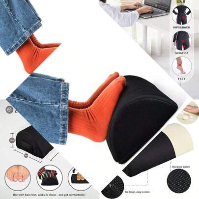 Foot Rest Under Desk, Ergonomic With Premium Memory Foam & Non-Slip Micro Beads Bottom, For Home Office/Plane Travel To Relieve Knee Pain (Black)