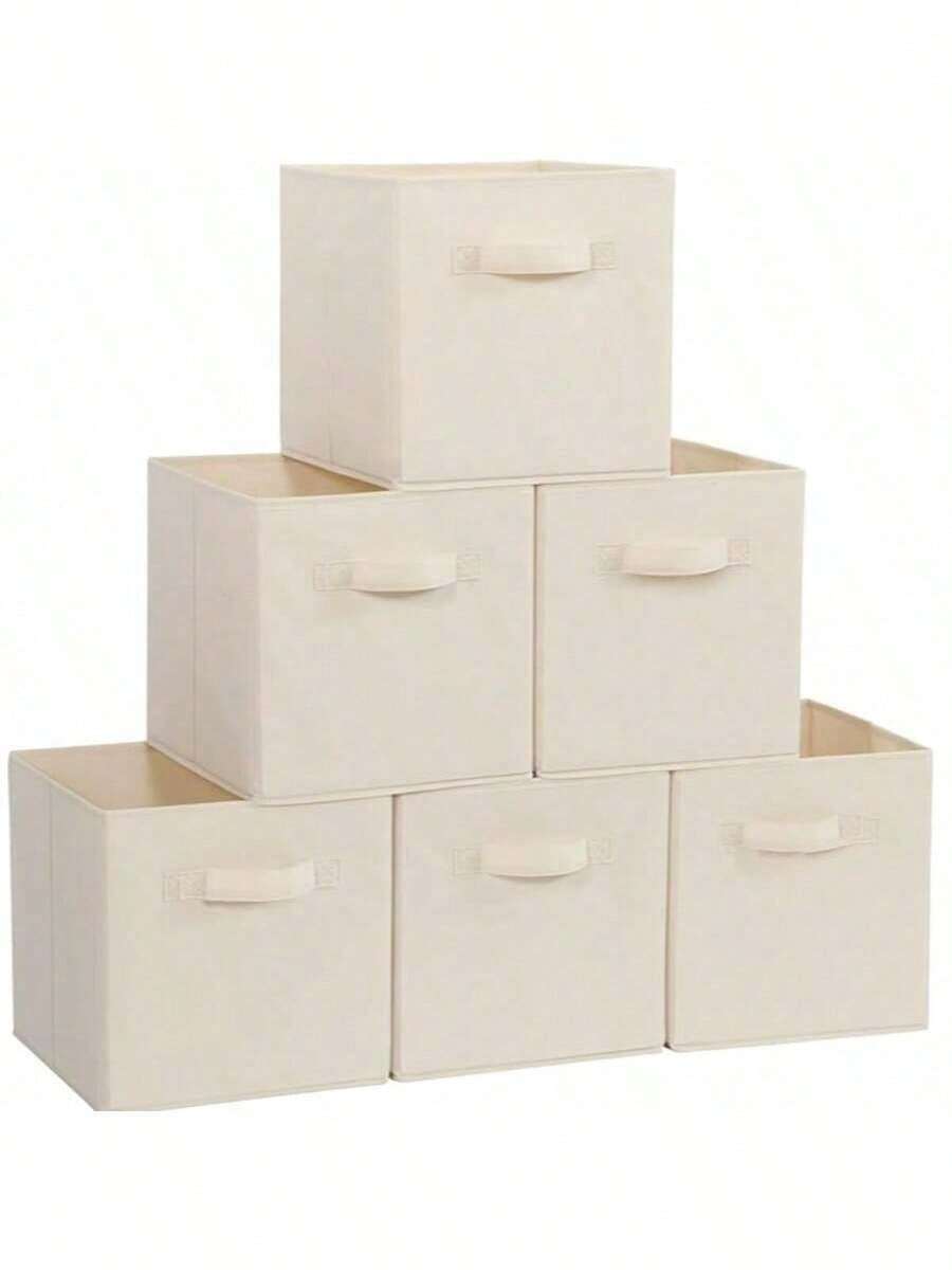 12.2"X12.2"X12.2" 6-Pack Foldable Storage Bins Collapsible Closet & Toy Organization Boxes Space Saving Fabric Cubes For Shelves Beige - 米色 - 查看 1