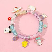 SANRIO 2件套三丽鸥家族串珠手链：Hello Kitty、布丁狗、酷洛米、肉桂狗 - 玻璃珠手链，配水滴形银色吊坠 - 彩色 - 查看 3
