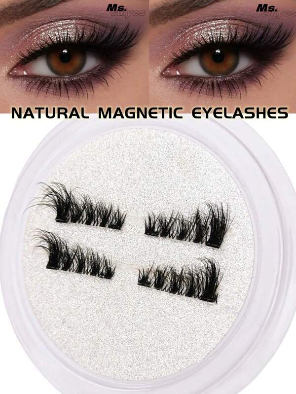 1Pair Magnetic Lashes Half Eyelashes No Glue Short Magnet Eyelash Natural Look Cat Eye Half Lashes Reusable Magnetic False Eyelashes Adhesive-Free For Eyelash Extensions,Suitable For Lazy People,Makeup Blogger,Giving Gifts To Women