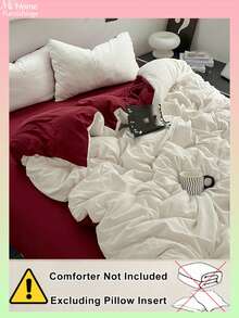 3pcs Milky White & Red Bedding Set, 1 Duvet Cover & 2 Pillowcases, Soft & Comfortable Home Textile, Soft & Skin-Friendly, Multiple Colors Available, Suitable For Men & Women Dorms, Simple & Fashionable Home Decor, Soft & Comfortable Bedroom Bedding, Fashionable Set, Machine Washable, No Filler