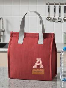 1pc Pearl Letter Pattern Canvas Tote Bag, Simple English Letter Solid Color DIY Handheld Insulated Lunch Bag, Lunch Box Bag, Thermal Lunch Bag, Large Capacity Insulated Lunch Tote Bag For Students, Office Workers, Waterproof, Oil-Proof - Multicolor - View 57