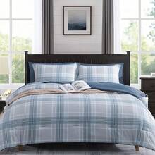 King Comforter Set, Classic Red Black Plaid-Piece Bedding Set, Farmhouse Lightweight All-Season Bed In A Bag With Sheets, Pillowcases & Shams, Home Decor - 藍色 - 查看 1