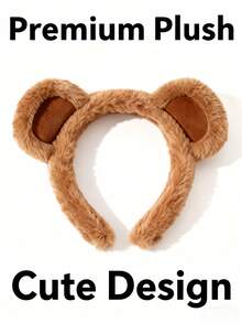 1pc New Plush Bear Headband, Women Cartoon Everyday Makeup Facial Mask Wash Face Sports Headband, Animal Elegant Cute Casual Street Party Polyester Headband, All Seasons, Hairband, Hair Hoop Headbands, Hair Band,