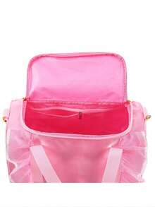 1 Fashionable Dance Bag, Lightweight Ballet Bag, Cartoon Pattern And Lace Detail Shoulder Bag, Flip Polyester Lining And Zipper Pocket, Suitable For Young Ballet Dancers' Daily Use, Perfect Gift Choice For Her