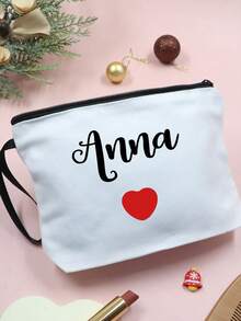 LICVIC Borsa per trucchi personalizzata con nome, regali di Natale personalizzati, borsa portaoggetti personalizzabile, borsa da toilette da viaggio personalizzabile, in poliestere, astuccio per matite in tessuto, elementi essenziali da viaggio, decorazioni natalizie, motivo natalizio di amore, pieghevole, bianco, Natale, regali per damigelle, moda, soggiorno, coppia, ragazze, migliore amica, mamma