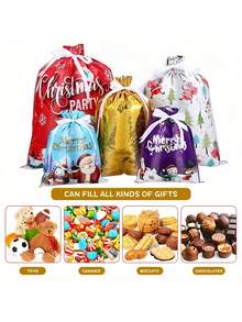 88个圣诞礼品袋，各种尺寸，适合节日礼物，圣诞礼品袋，小号、中号、大号、特大号，用于礼品包装，圣诞礼品袋配有标签和丝带，圣诞派对用品（38个礼品袋+50个标签+3卷红、绿、白丝带） - 彩色 - 查看 9