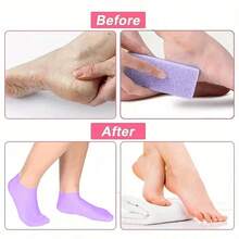 1 Pair Of Silicone Moisturizing Socks - High Elastic Aloe Soothing Anti Slip Gel Heel, Night Home Foot Care, Softening And Moisturizing, No Shoes To Wear, Soft Texture, Women's Moisturizing Anti Crack Sole Socks, For Dry Heels - Foot Care - Purple - View 4
