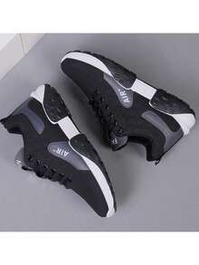 Zapatillas deportivas cómodas de punta redonda y suela blanda para hombre, calzado deportivo informal antideslizante, adecuado para actividades al aire libre, viajes y desplazamientos diarios - Negro - Ver 4