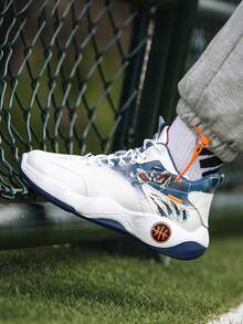 Tenis de baloncesto para hombre, Zapatos deportivos de hombre, Tenis altos de moda, Zapatillas con diseño gráfico, Tenis para deporte y uso diario, Zapatos de baloncesto para hombreCalzado deportivo blanco y colorido, Tenis antideslizantes con soporte, Zapatillas con amortiguación - blanco y azul - Ver 3