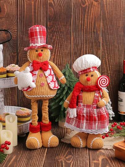 Decorazione natalizia telescopica in peluche a forma di omino di pan di zenzero, ornamento natalizio da appendere, decorazione da tavolo, camino o finestra per feste e vacanze, addobbo natalizio, regalo di Natale