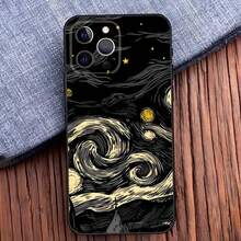 Funda de teléfono Van Gogh La noche estrellada compatible con  16,15,14,13,12,11,Pro,X,XS,Max,XR,Plus,Mini, funda de silicona suave negra, compatible con funda de  17, funda de  17 Pro, funda de  17 Pro Max - z5 - Ver 6