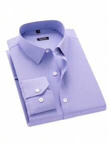 Men's Plaid Shirt In Jacquard Fabric With 40% Cotton - Màu tím hoa cà - Xem 3