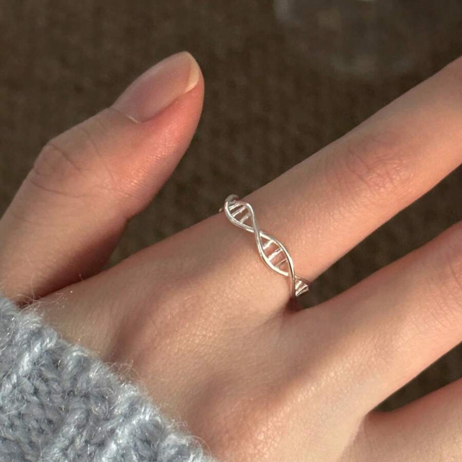 DNA Spiral Ring For Women Fashionable And Elegant Niche Design Adjustable Open Finger Ring - Silver - View 1