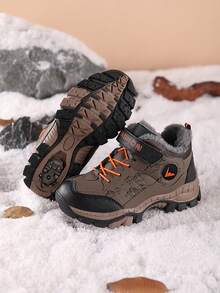 Boys' Winter Plush Thick High-Top Hook And Loop Outdoor Sports Shoes, Comfortable & Versatile, Stylish Snow Boots For Halloween