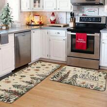 1/2/3pcs Christmas Kitchen Carpet, Christmas Element Decorated Floor Mat, Anti-Slip Christmas Kitchen Floor Mat, Thickened Flannel Material Soft, Comfortable, Easy To Clean, Suitable For Kitchen, Bedroom, Living Room, Door, Bathroom Entrance, Laundry Room