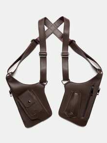 1 pieza Bolso de cintura casual de hombre de piel sintética (PU), bolso de pecho versátil de estilo urbano funcional para hombre