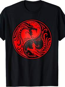 Red Black Yin Yang Dragons T-Shirt - Phong cách 20 - Xem 1
