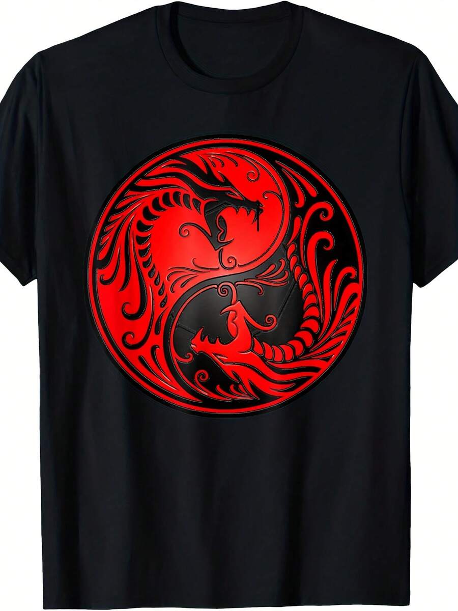 Red Black Yin Yang Dragons T-Shirt - Phong cách 20 - Xem 1