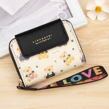 Cartoon Cute Bear Zipper Coin Purse, Student Short Card Holder, Niche Colorblock Compact Foldable Multi-Slot Card Wallet - Multicolor - View 6