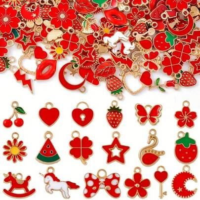 10/20/30pcs Enamel Charms Bulk Wholesale -AssortedHeart, Star, Strawberry, Cherry, Floral & AnimalPendants For DlY Jewelry Making, Bracelet NecklaceCraft Supplies ,Jewelry Making Supplies, Whimsical Charm Designs,Vibrant Accessory Motifs, Intricate DetailCraftsmanship, Durable Charm Construction