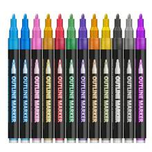 1 pieza Bolígrafo de doble línea con 8/12 colores, marcadores resistentes al agua y de secado rápido para la escritura a mano de niños, dibujos animados, fluorescentes, perlados, adecuados para pintura, tarjetas, lienzos, piedras, madera, manualidades DIY - Herramienta ideal para inspirar la imaginación y la creatividad - Bolígrafo de contorno de doble punta - Ver 5