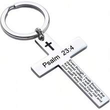 Ldurian Llavero con versículo bíblico, llavero de cruz cristiana para mujeres, llavero de cruz para hombres con escritura religiosa, regalo de Navidad - Salmo 23:4 - Ver 7