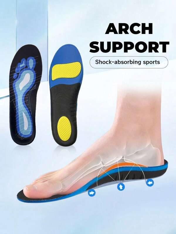 1 Pair Unisex EVA Arch Support Sports Shoe Insoles, Shock Absorbing Breathable Soft Full Length Insoles, Comfortable For Long Standing, Trimable