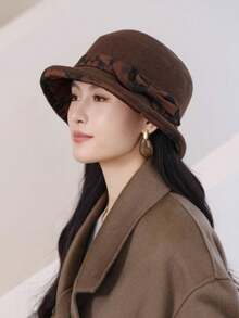 1pc Women's Solid Color Bucket Hat With Bowknot, Tie-Dye Bowknot Ribbon Decor, Rolled Edge Design, Soft Fabric, Windproof And Warm, Versatile For Daily Wear, Morning Exercise, Gathering With Friends, Holiday Outings, Elderly Outfit, Practical And Warm Accessory For Autumn/Winter