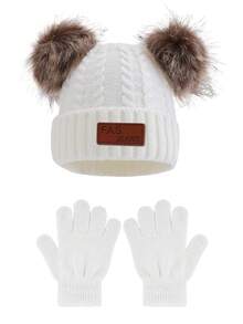 1 Stück gestrickter Hut + Handschuhe Set, Pompons Beanie und vollfingerige gestrickte Handschuhe, einfarbige warme Winter Mützen und Handschuhe für Jungen und Mädchen, vielseitige neue Version - 1PC - Übersicht 18