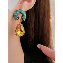 Retro Personalized Circle Water Drop Pendant With Diamond Imitation Gemstone Multi Color Metal Women's Earrings - Nhiều màu - Xem 3