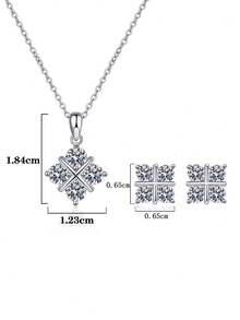 BLOVEMEE 3pcs Luxury 925 Sterling Silver 2ct Moissanite Earrings & Necklace Set, Suitable For Women's Daily Wear, Party, Holiday, Mother's Day, Wedding Anniversary Jewelry Gift - TZ007M - View 4