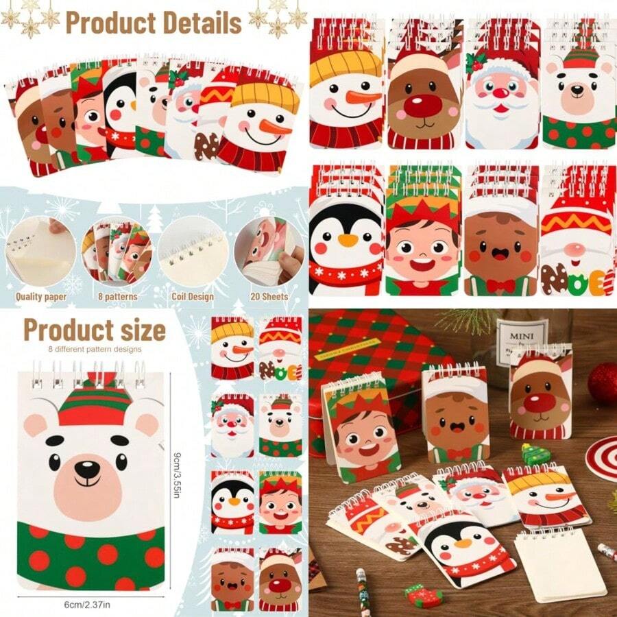 24-Pack Christmas Spiral Mini Notebooks with 8 Unique Styles for Perfect Holiday Gift Idea Ideal for Xmas Party Favors Classroom Activities and Seasonal Keepsakes - como en la foto - Ver 1