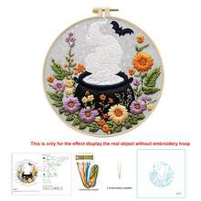 Halloween Cross Stitch Kit - DIY Embroidery Starter Set Includes Embroidery Hoop, Needle, Thread, Scissors, Tools, Decorative Artwork With Ghost, Witch, Black Cat, Cauldron Patterns, Home Decor Gift