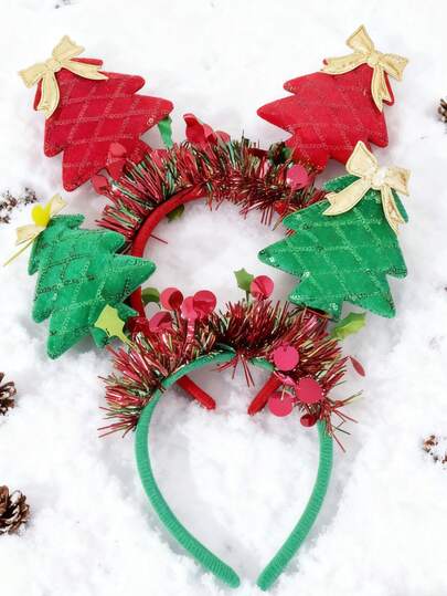 1 قطعة شريط رأس نسائي ثلاثي الأبعاد بفيونكة، شجرة عيد الميلاد، بابا نويل، قرون الرنة، شريط رأس ديكور حفلة جميل، شريط رأس أداء بسيط