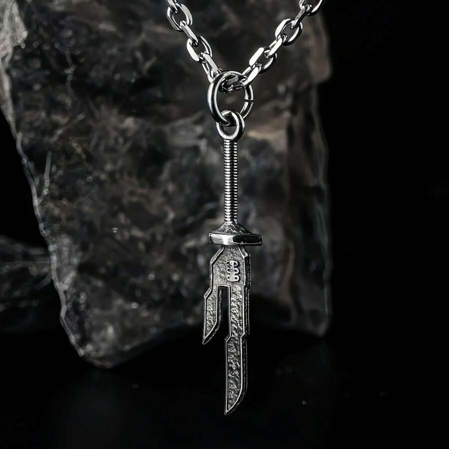 Hip Hop Punk Double-Sided Sword Pendant Necklace For Men - Alloy Jewelry For Festivals, Parties Anniversary Celebrations, Perfect Gift For Men, Festive AccessoriesDaily Ware Best Gift For Friends And Family - 黑色 - 查看 1