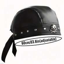 Icebanner Cycling Bandana Doo Rags Adjustable Pirate Skull Cap Motorcycle Biker Pu Leather Cap Hip Hop Punk Hat Black - Black - View 5