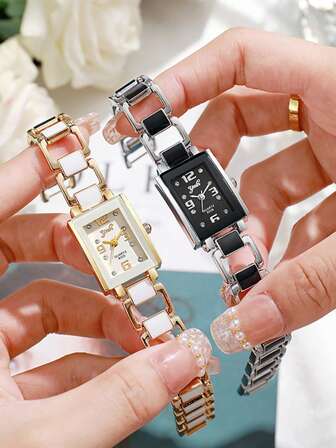 1pc Women's Gold-Tone Quartz Watch, Korean Style Elegant Niche High-End Quartz Watch With Black & White Dial, Suitable For Daily Wear And Party Events