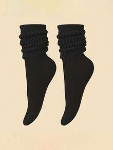 3 Pairs Solid Color Casual Socks, Simple & Warm Calf Socks, Women Tights And Hosiery