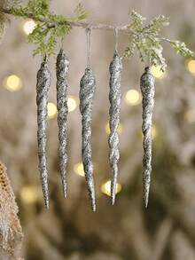 5PCS Christmas-Colored Glitter Plastic Icicles Decorative Pendants, Perfect For Christmas Tree Decoration And Christmas Party Hanging Decorations, Holiday Decorations, Festive Ornaments, Classic Christmas Style, Elegant Holiday Accents, Durable Ornaments, Decorative Ice Decor, Hanging Ornaments, Christmas Shoppers - Red - View 10