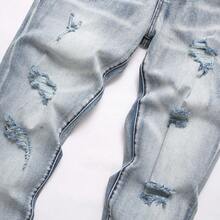 Men's Printed Hoodie High StreetEurope And AmericaStyle Loose Hole Casual Pants Set - màu đen - Xem 9