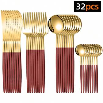 32 piezas Juego de cubiertos de acero inoxidable con cuchillo, tenedor y cuchara, Juego de cubiertos estilo portugués, Juego de cubiertos de acero inoxidable Portugal con cuchillo, tenedor y cuchara, Juego de cubiertos de lujo, Pulido espejo, Exquisito y hermoso, Limpieza en lavavajillas, Ideal para familias, cocinas, restaurantes, hoteles, fiestas, bodas, vacaciones y festivales, servicio de platos, ajuste de mesa, accesorios de cocina