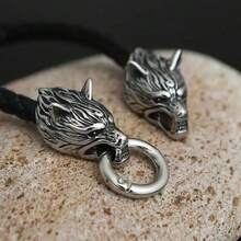1 Pc Fashion Punk Imitation Leather Viking Double Wolf Head Bracelet For Men Jewelry Accessories Party Gift Hip Hop Vintage Men BraceletDaily Ware Best Gift For Friends And Family - Bạc - Xem 5