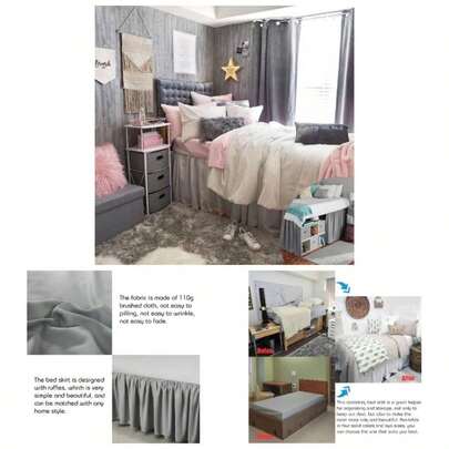 Dorm Bed Skirt - Ruffled Long Bed Skirt Twin - XL, 110g Brushed Cloth Twin BedSkirt - College Dorm Room Essentials - 3236 Drop White, Twin - XL36 Drop