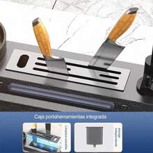 Fregadero de cocina premium con caño en cascada y pantalla LED Incluye grifo de 3 funciones, grifo de agua filtrada, dispensador de jabón, lavavasos, bloque para cuchillos y tabla de cortar Fregadero de cocina moderno y esencial (75 cm * 45 cm) - Gris pistola - Ver 5