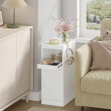 Narrow Bedside Table, Nightstands With Tray, Side Table With 1 Door, Side Table With 2 Hooks, Space-Saving, For Bedroom, Living Room, Modern Style, White, 35 * 24 * 64 Cm - 白色 - 查看 7