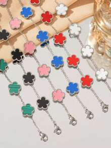 1pc Stainless Steel Clover Flower Bracelet For Women, Versatile & Elegant Daily Fashion Accessory - Five-leaf Clover Steel Bracelet - View 2