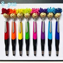 8 Pack Cute Face Mop Stylus Ballpoint Pens, 1.0mm Black Ink, Kids Back To School Stationery, Holiday Party Favors - Mix 8PCS - View 1